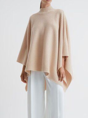 NWT REISS "Megan" RIB KNIT PONCHO, NUDE BEIGE, XS/S